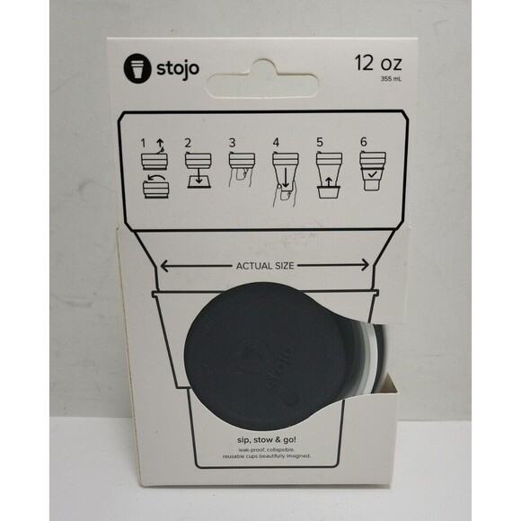 Stojo Collapsible Pocket Cup-Black/white-Eco Friendly-12oz-Comes With No Stray - Picture 2 of 5